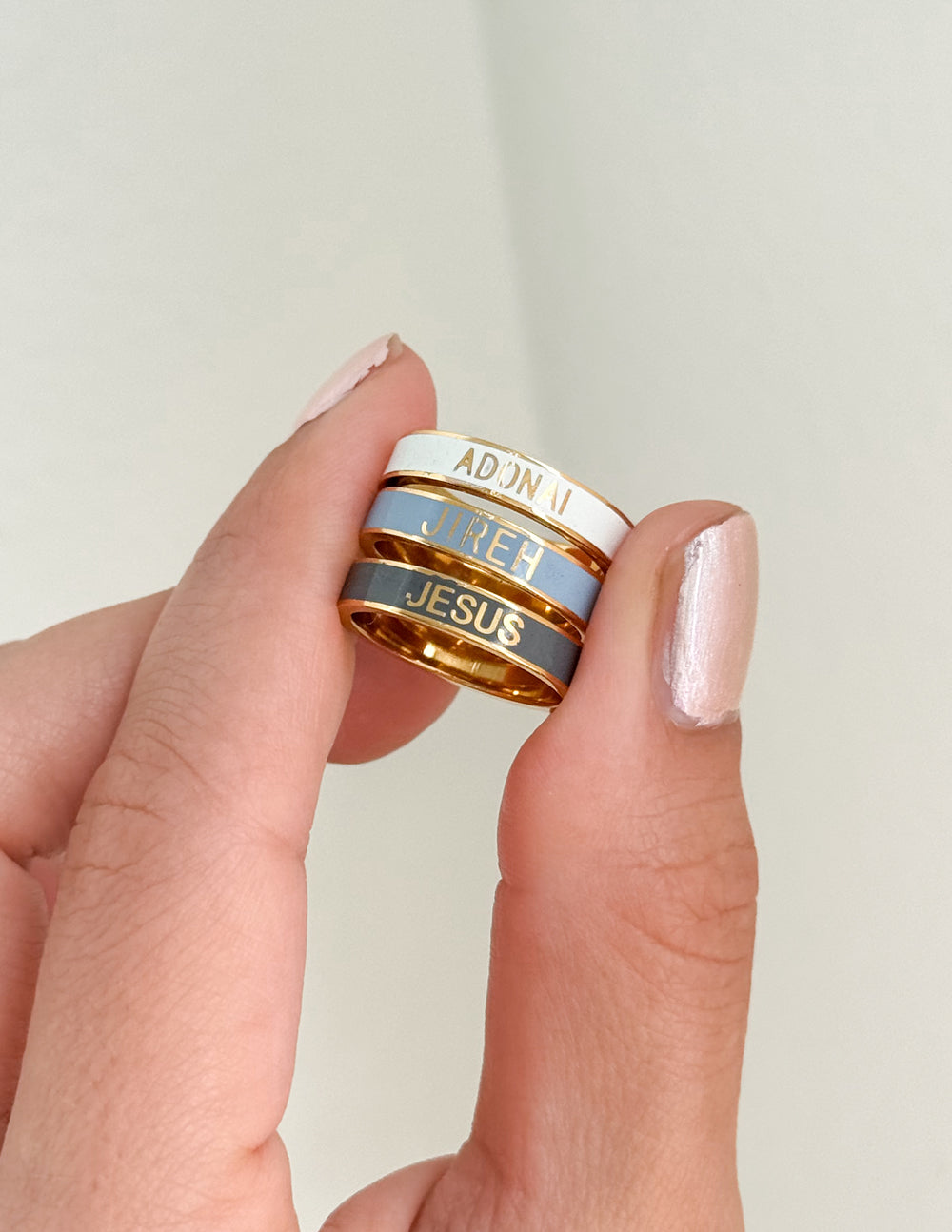 Elevated Faith Names of God Enamel Ring Set — detail close-up