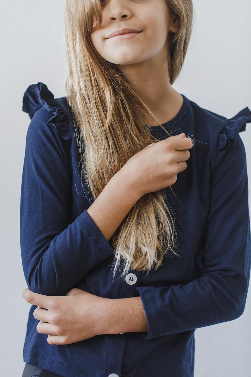 Mila & Rose ® Navy Ruffle Cardigan — main product shot
