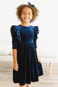 Mila & Rose ® Navy Velvet Ruffle Twirl Dress — main product shot