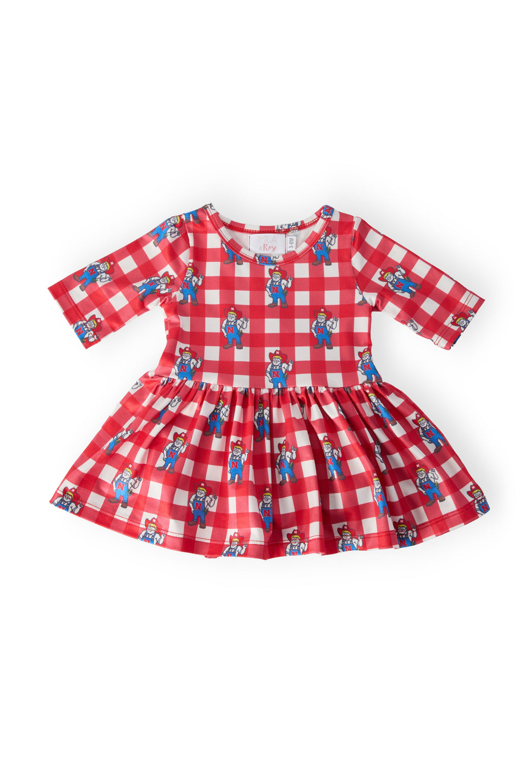 Mila & Rose ® Nebraska Plaid Herbie Husker 3/4 Sleeve Twirl Bodysuit — main product shot