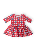Mila & Rose ® Nebraska Plaid Herbie Husker 3/4 Sleeve Twirl Bodysuit — main product shot