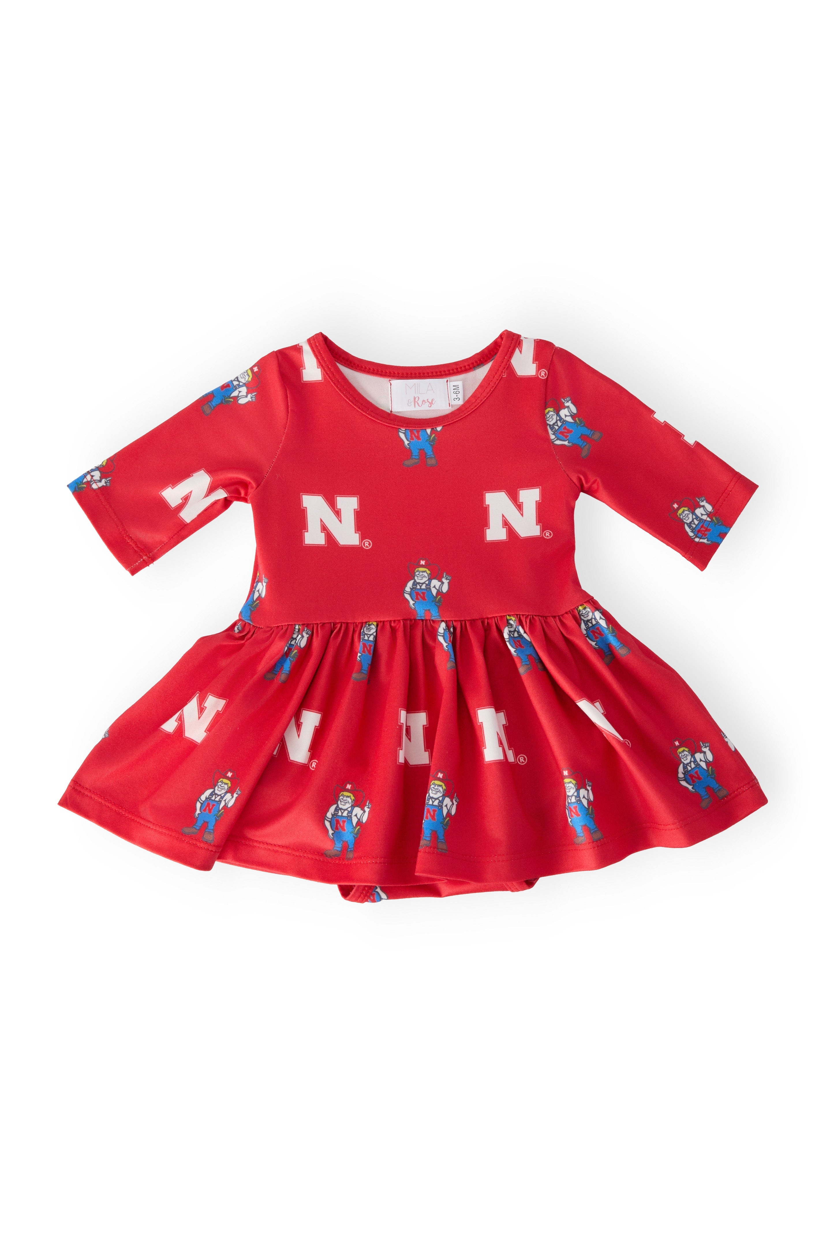 Mila & Rose ® Nebraska Red Herbie Husker 3/4 Sleeve Twirl Bodysuit — main product shot