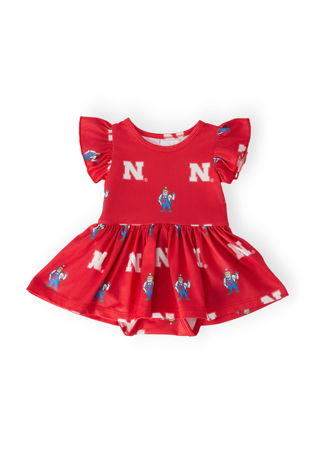 Mila & Rose ® Nebraska Red Herbie Husker Flutter Twirl Bodysuit — main product shot