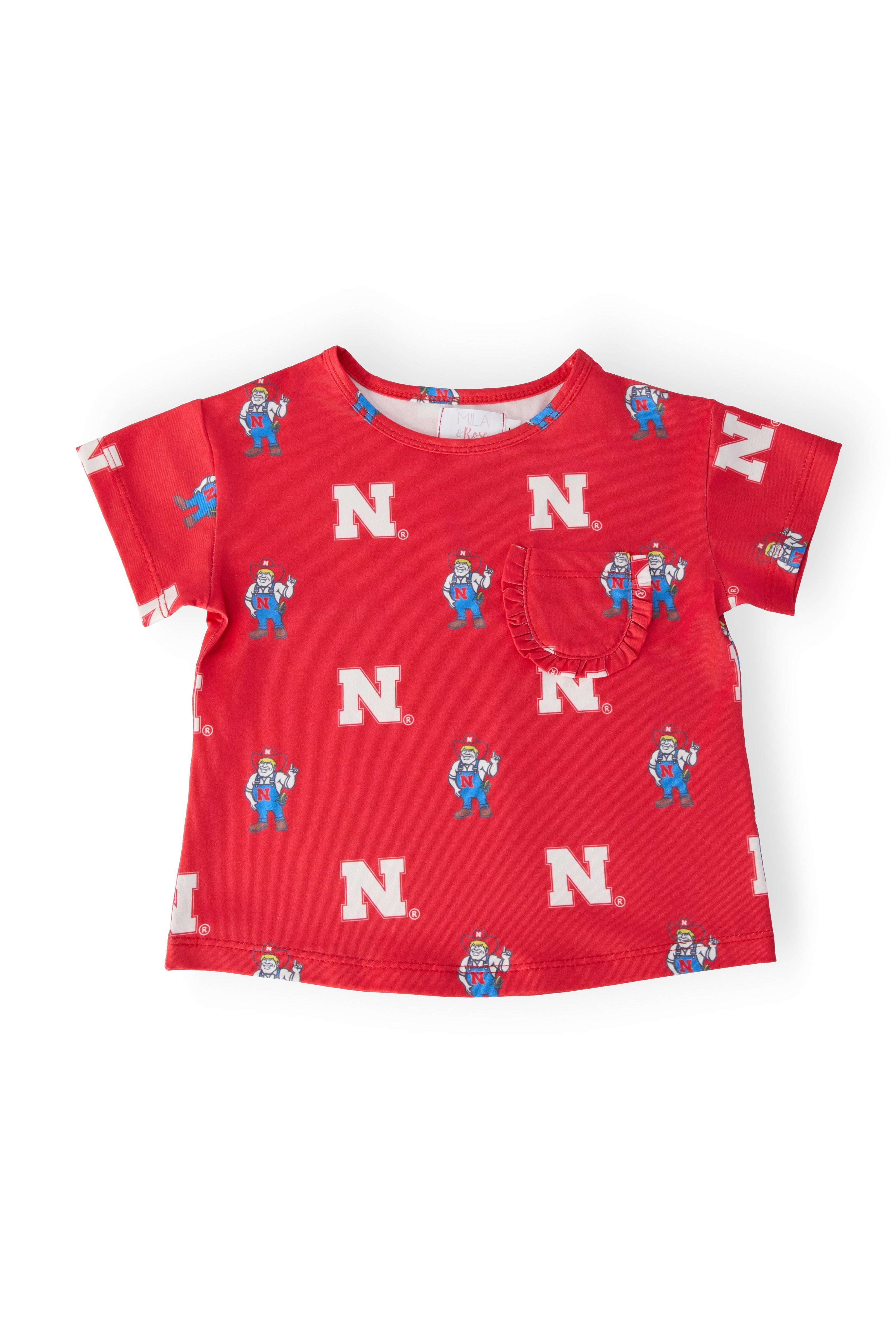 Mila & Rose ® Nebraska Red Herbie Husker Ruffle Pocket Tee — main product shot