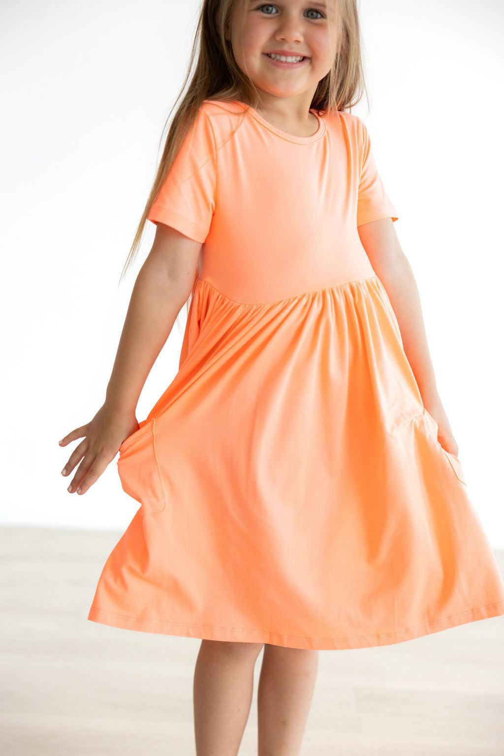 Mila & Rose ® Neon Coral S/S Pocket Twirl Dress — main product shot
