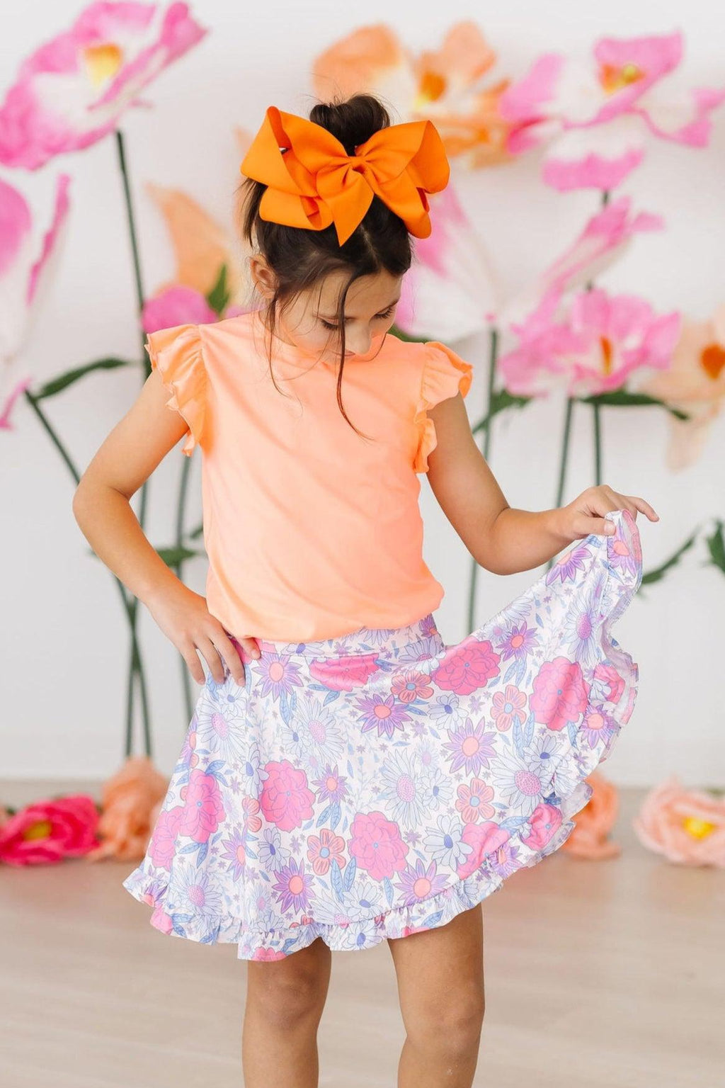 Mila & Rose ® Neon Coral S/S Ruffle Tee — detail close-up