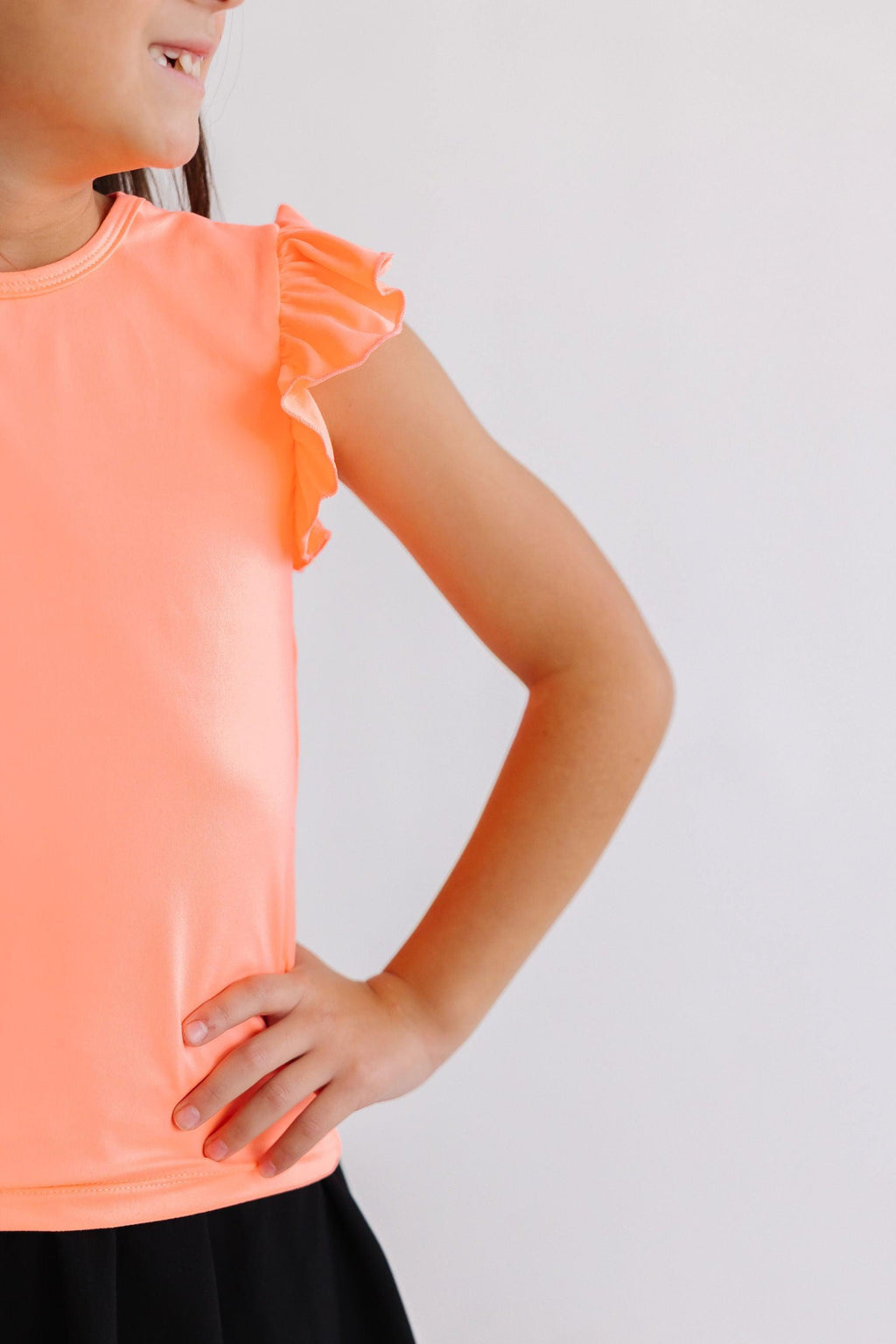 Mila & Rose ® Neon Coral S/S Ruffle Tee — back view