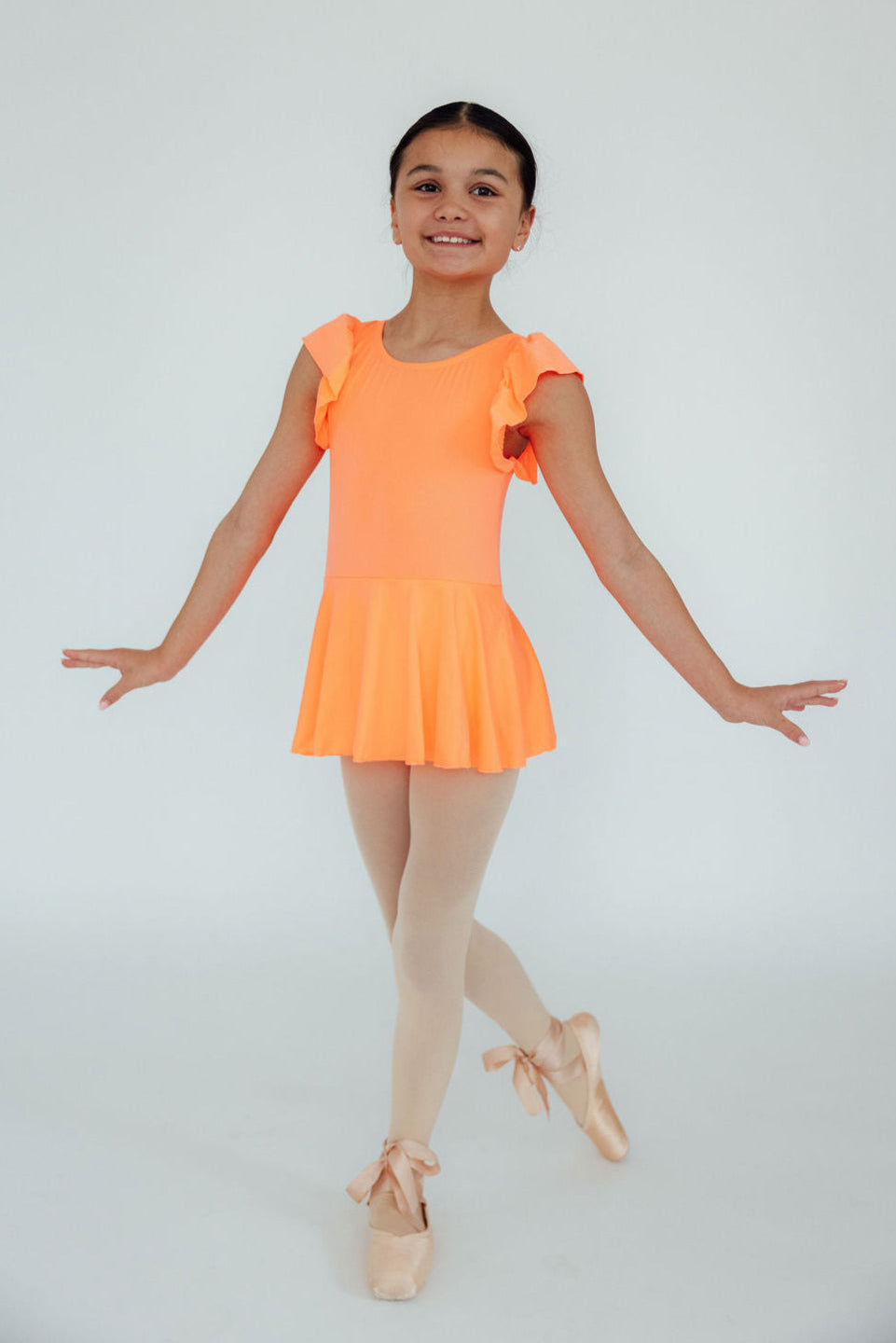 Mila & Rose ® Neon Coral S/S Twirl Leotard — detail close-up