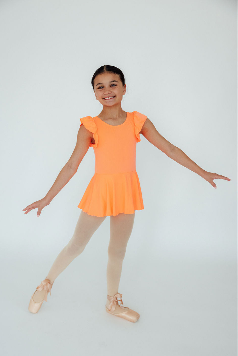Mila & Rose ® Neon Coral S/S Twirl Leotard — side view