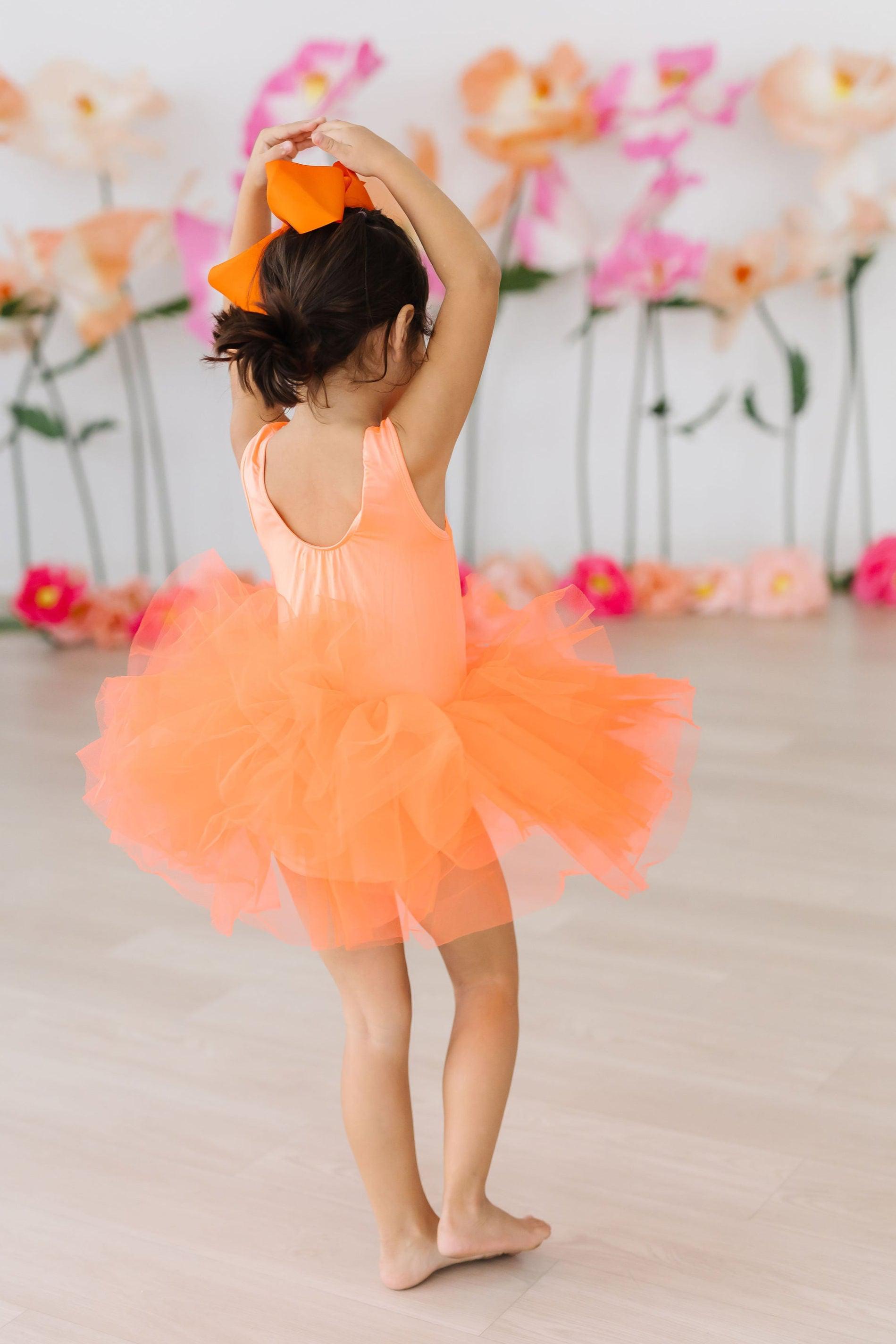 Mila & Rose ® Neon Coral Tank Tutu Leotard — detail close-up