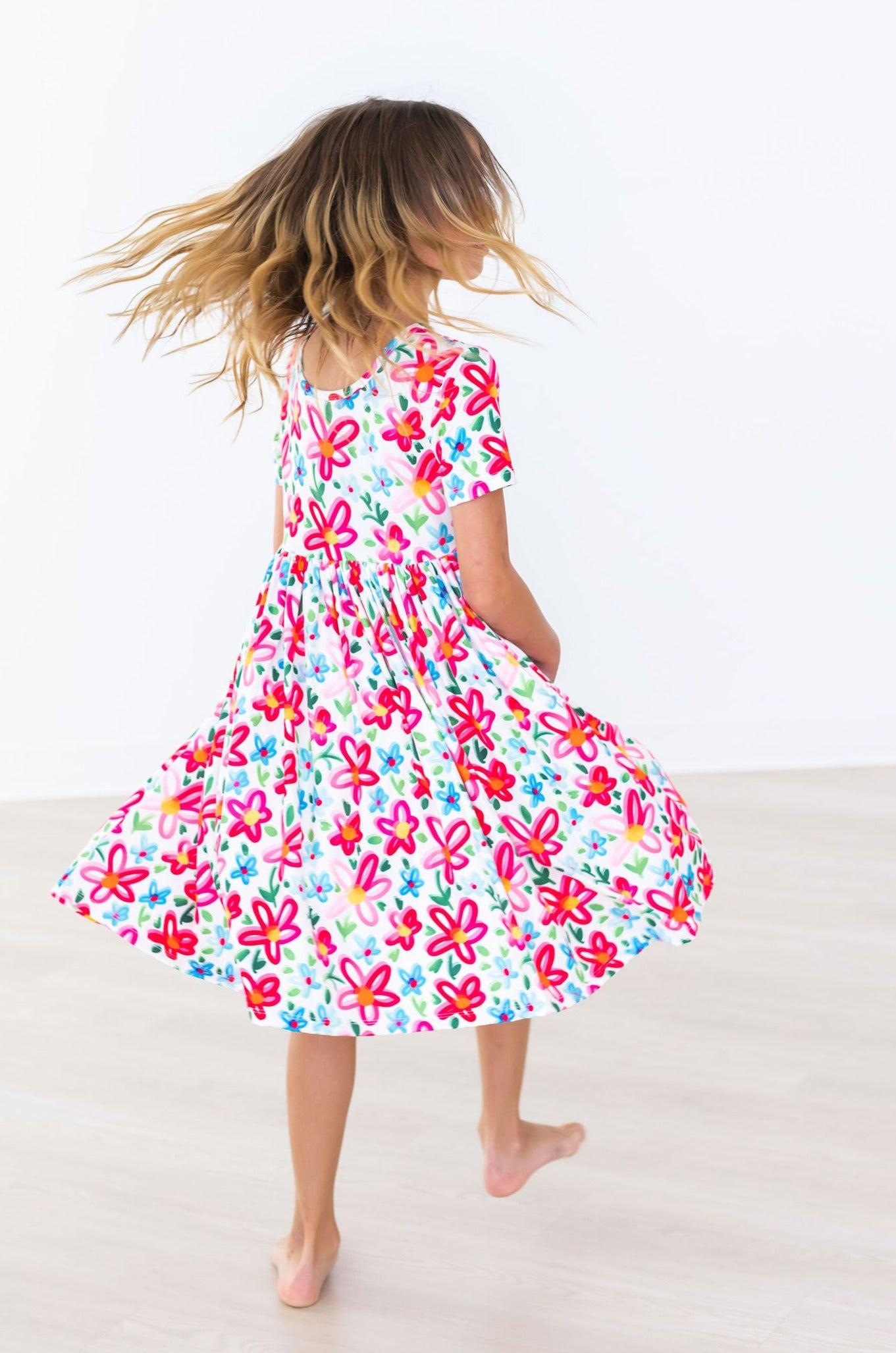 Mila & Rose ® Neon Floral S/S Pocket Twirl Dress — detail close-up
