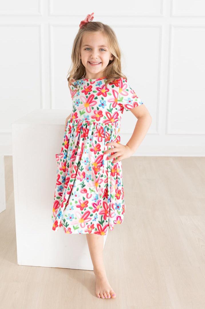 Mila & Rose ® Neon Floral S/S Pocket Twirl Dress — side view