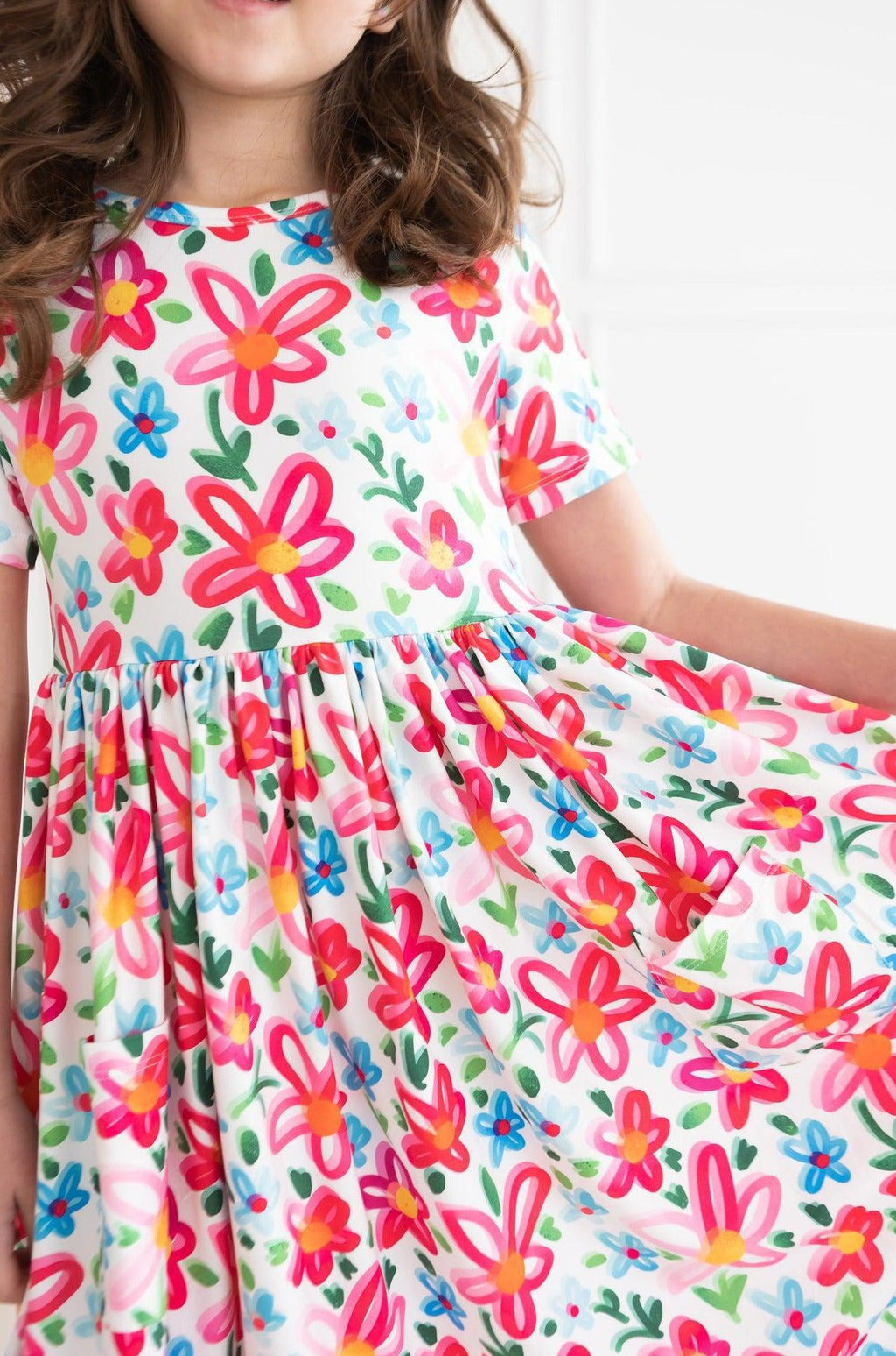 Mila & Rose ® Neon Floral S/S Pocket Twirl Dress — back view