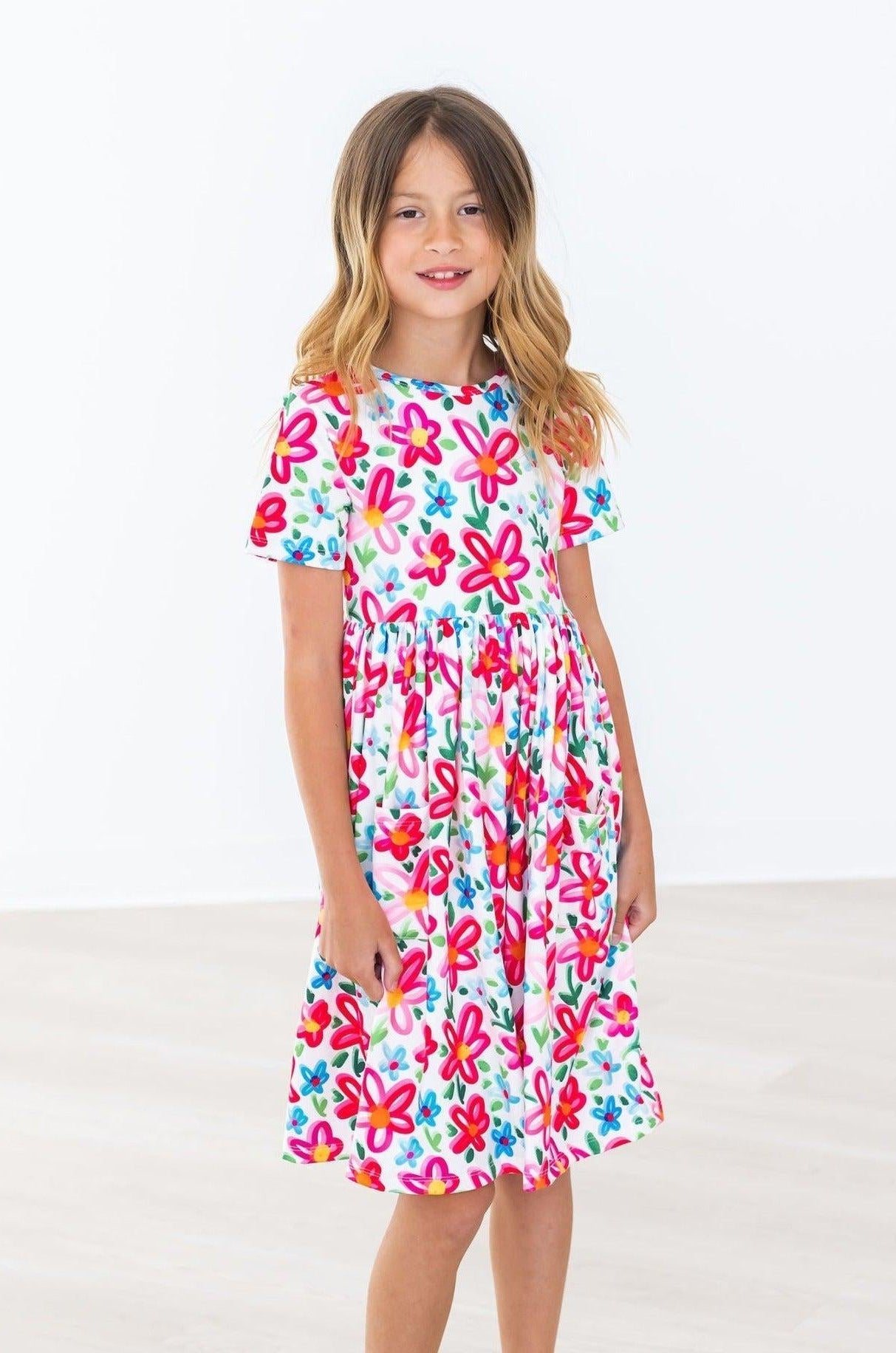 Mila & Rose ® Neon Floral S/S Pocket Twirl Dress — main product shot