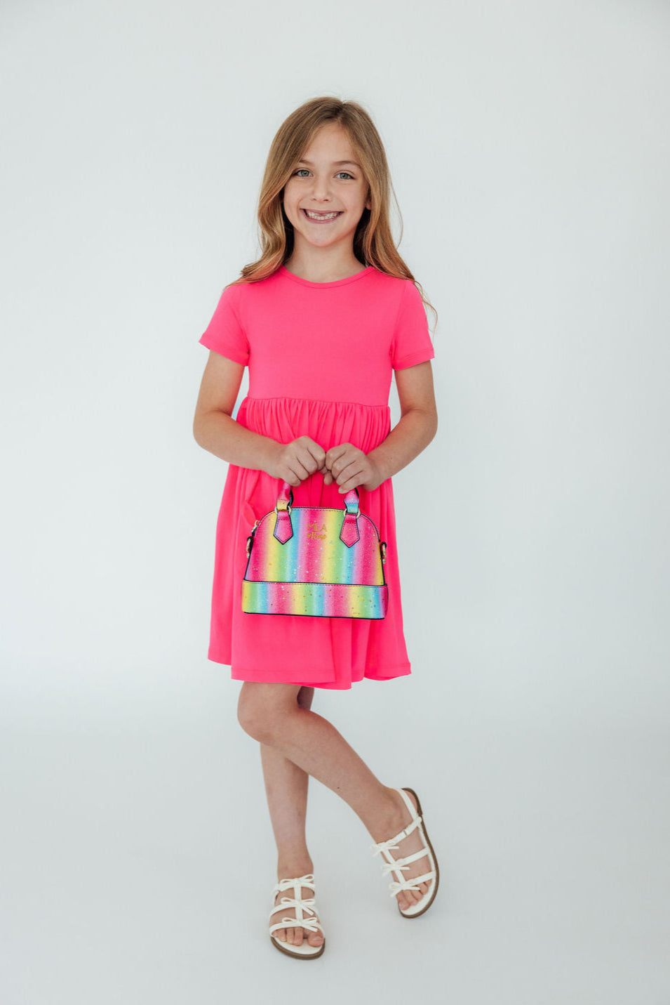 Mila & Rose ® Neon Pink S/S Pocket Twirl Dress — detail close-up