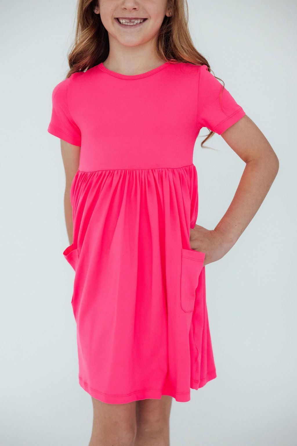 Mila & Rose ® Neon Pink S/S Pocket Twirl Dress — lifestyle context
