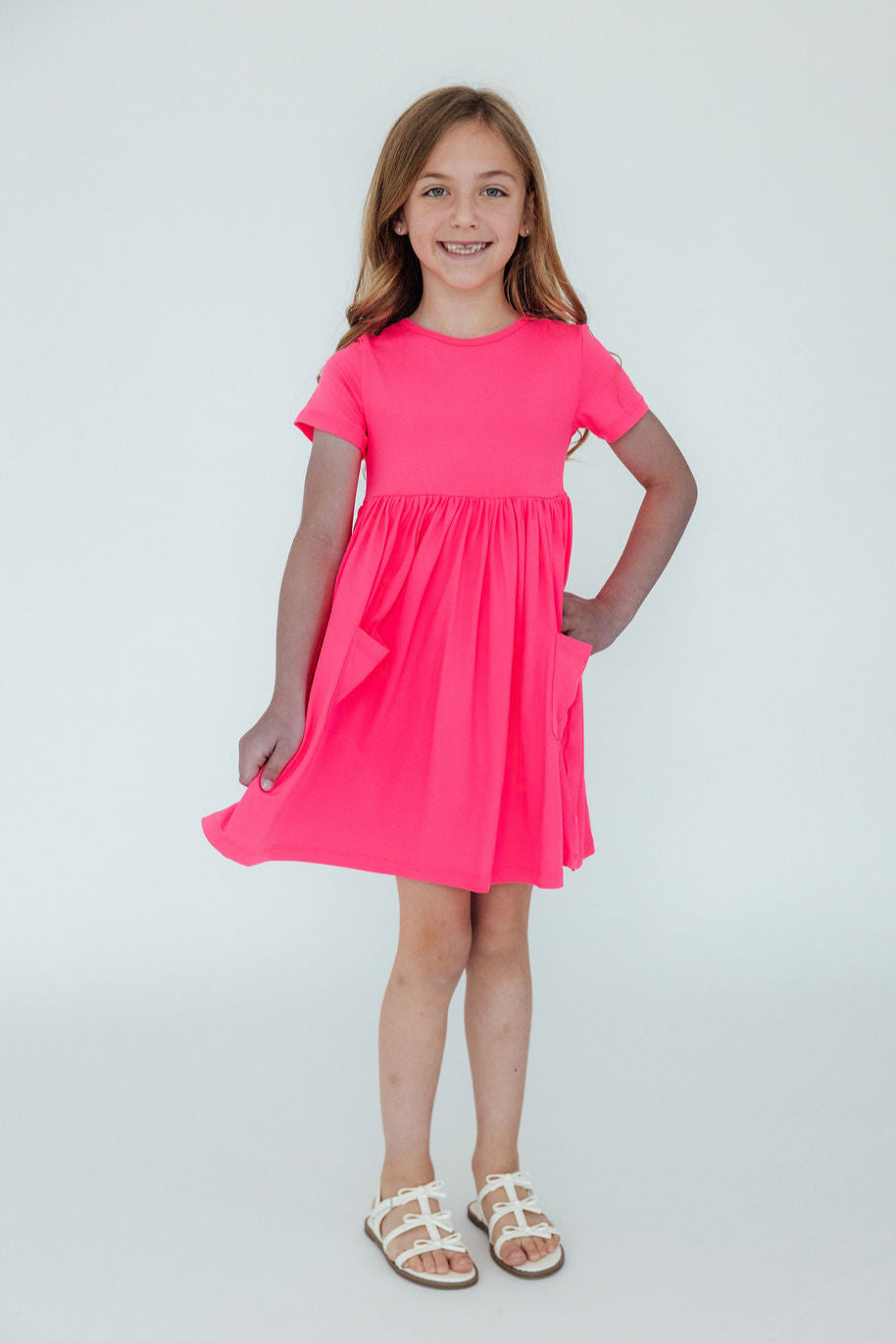 Mila & Rose ® Neon Pink S/S Pocket Twirl Dress — main product shot