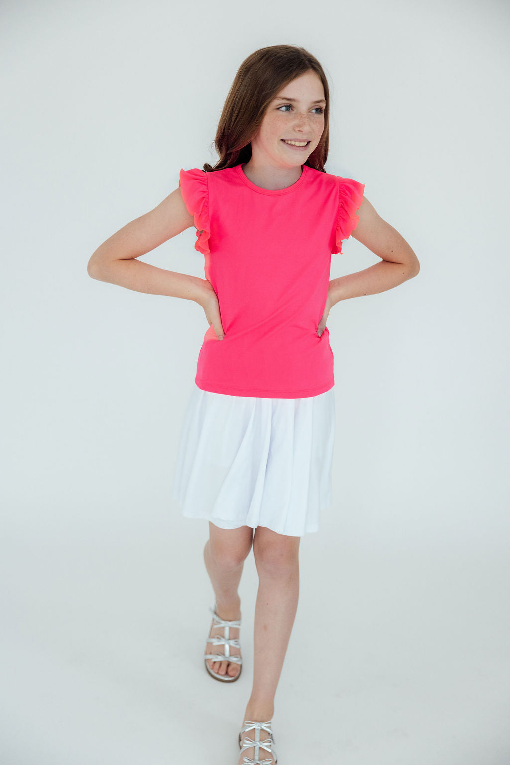 Mila & Rose ® Neon Pink S/S Ruffle Tee — lifestyle context