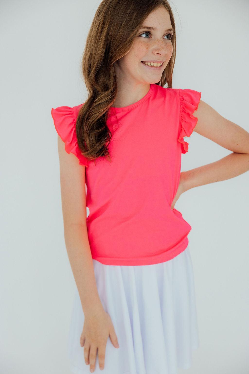 Mila & Rose ® Neon Pink S/S Ruffle Tee — side view