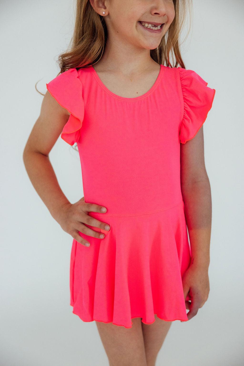 Mila & Rose ® Neon Pink S/S Twirl Leotard — side view