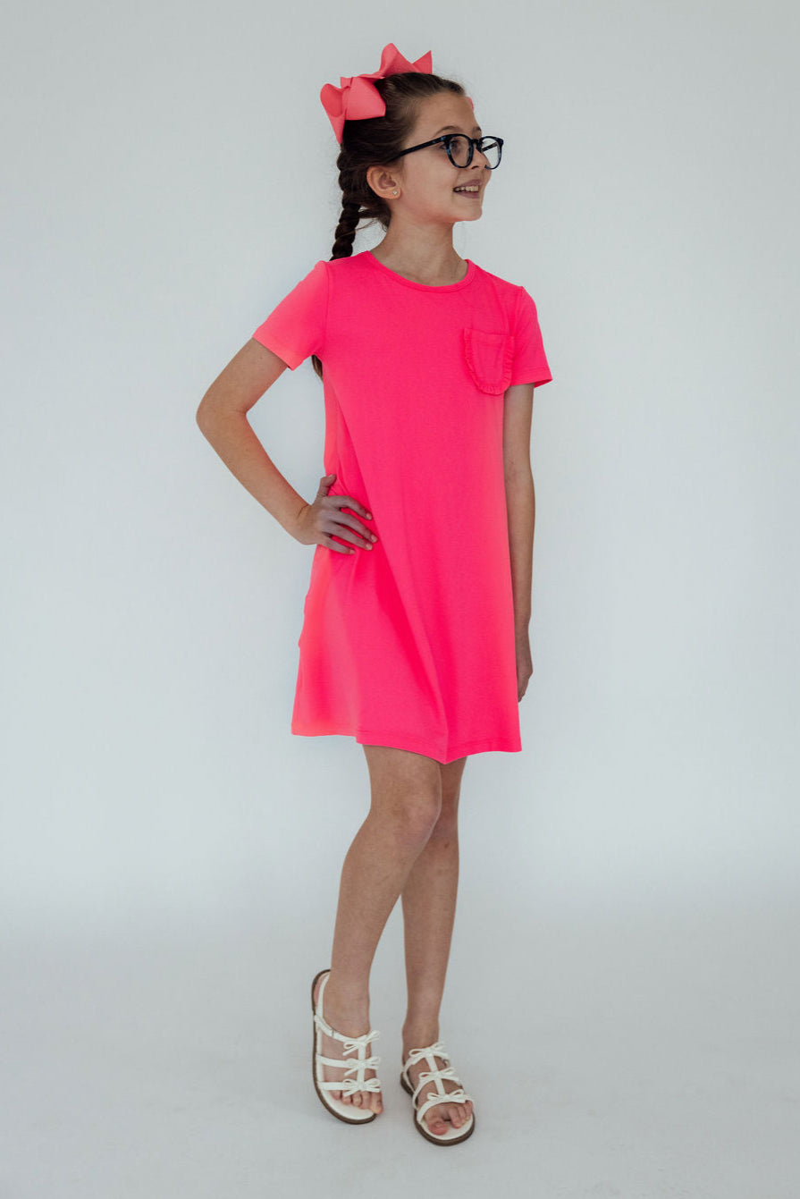 Mila & Rose ® Neon Pink T-Shirt Dress — side view