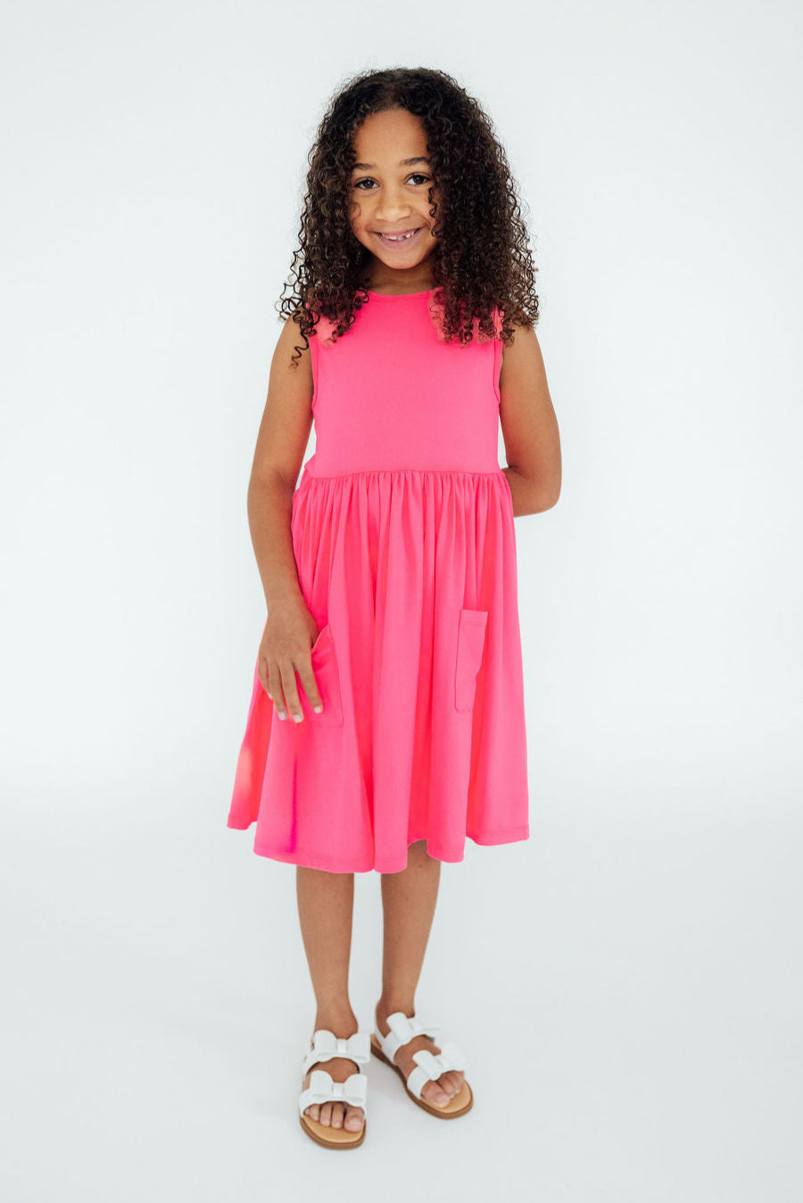 Mila & Rose ® Neon Pink Tank Pocket Twirl Dress — detail close-up