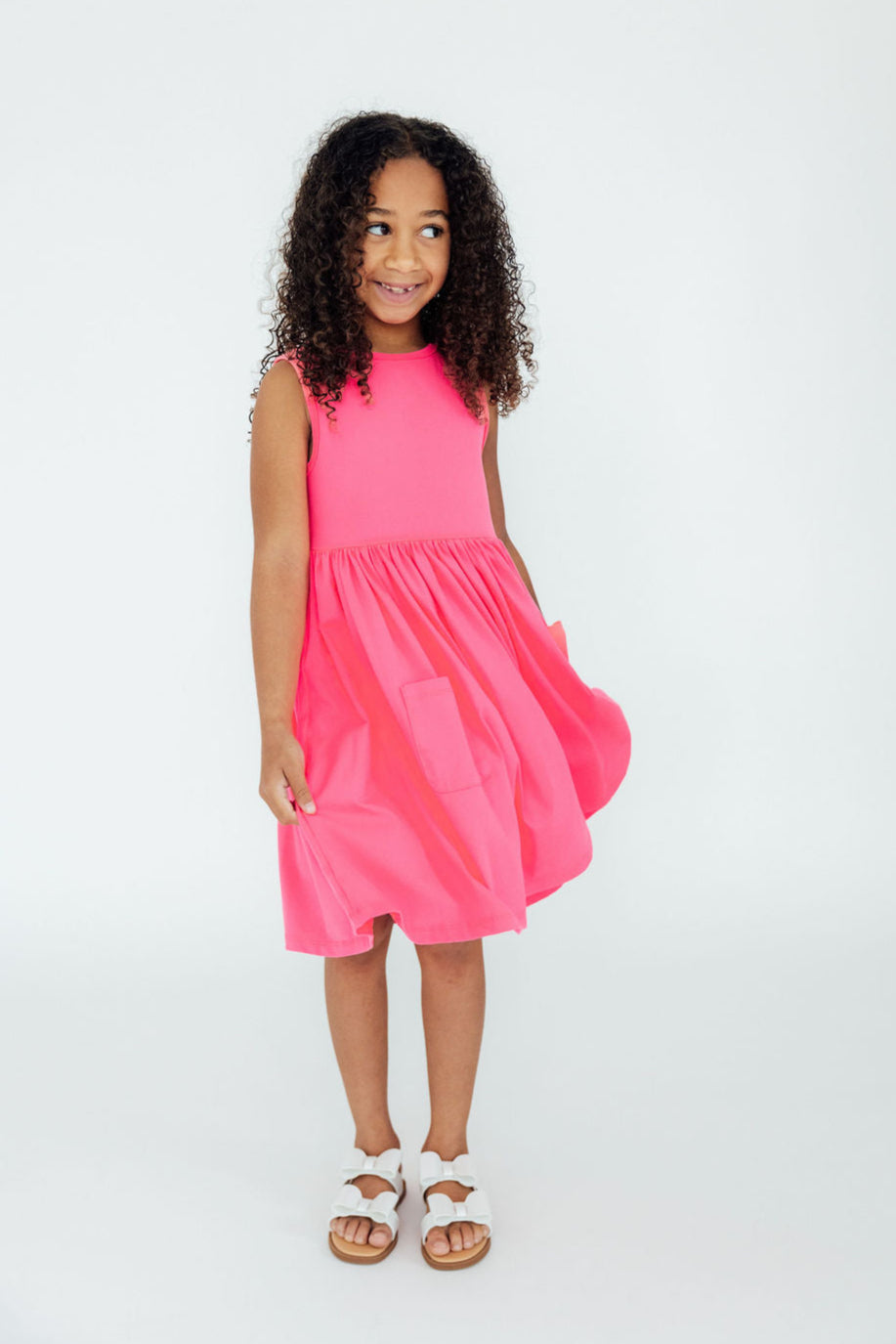 Mila & Rose ® Neon Pink Tank Pocket Twirl Dress — lifestyle context