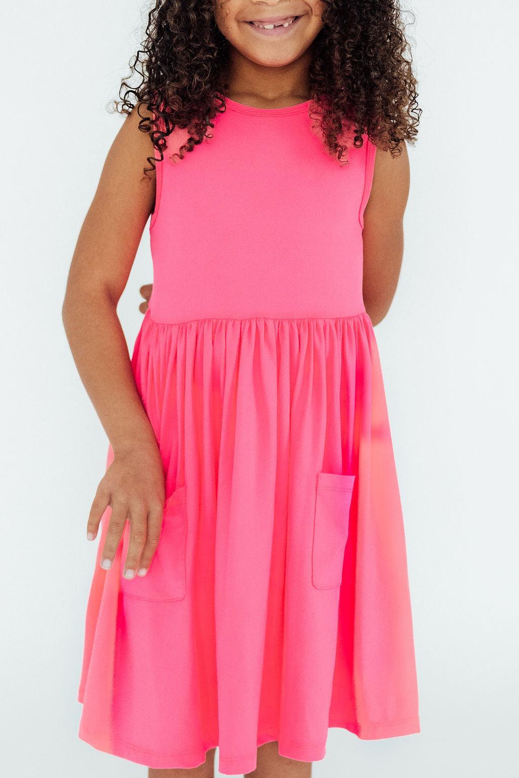Mila & Rose ® Neon Pink Tank Pocket Twirl Dress — main product shot