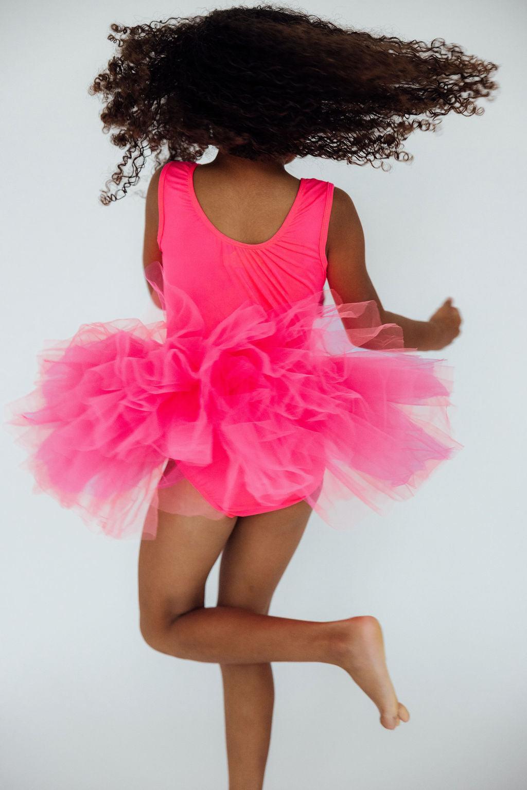 Mila & Rose ® Neon Pink Tank Tutu Leotard — detail close-up