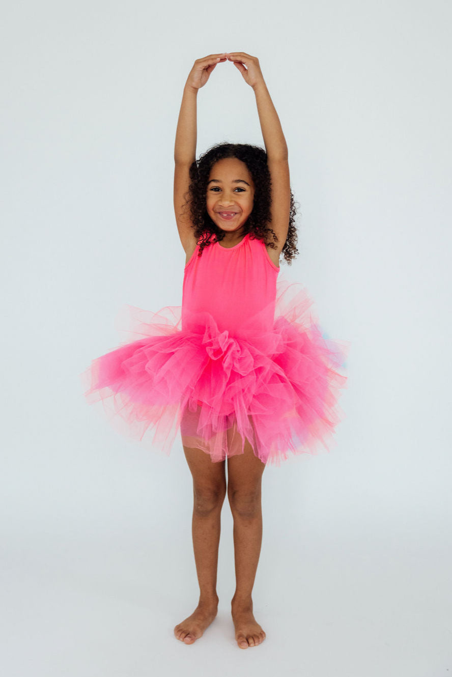 Mila & Rose ® Neon Pink Tank Tutu Leotard — side view