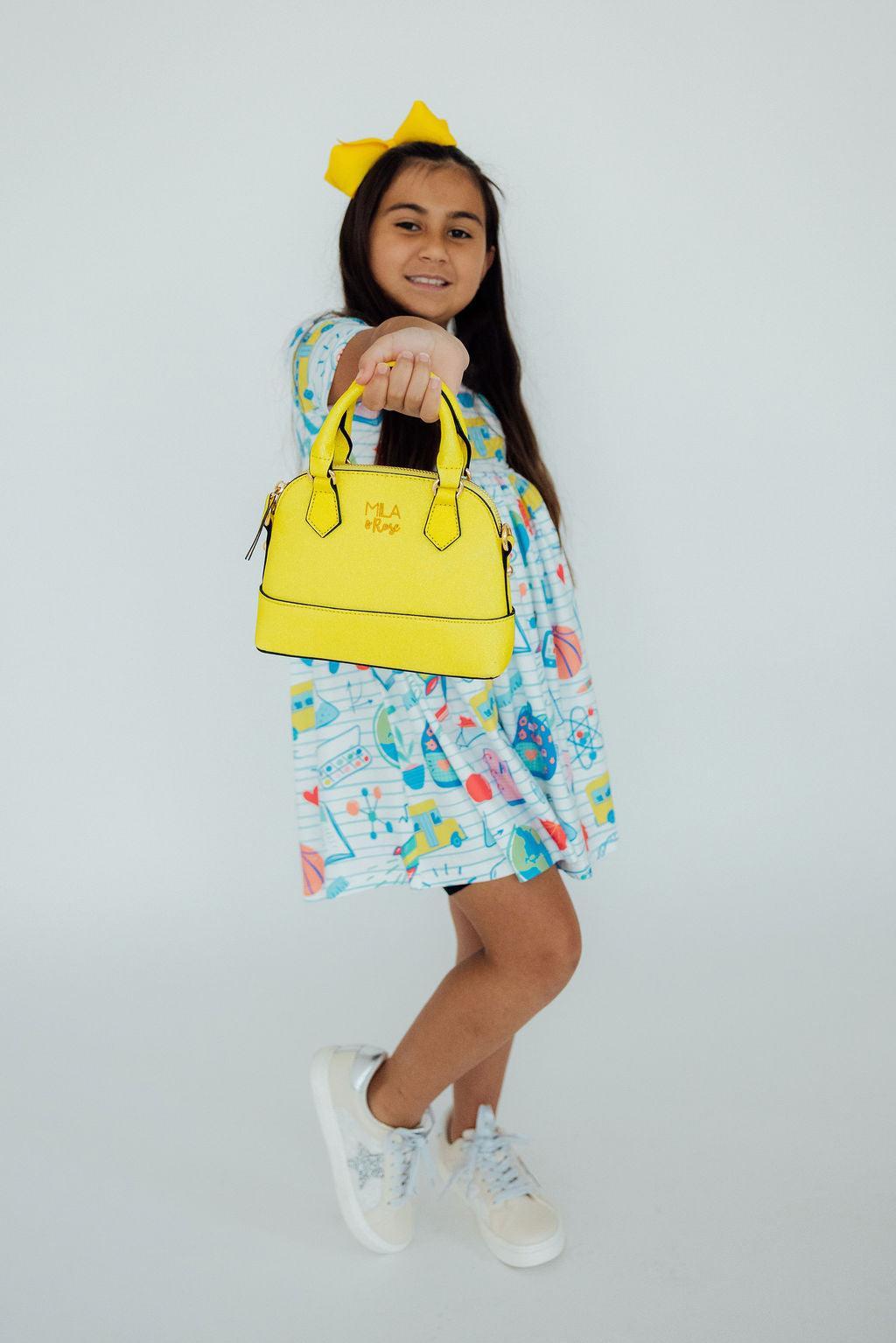 Mila & Rose ® Neon Yellow Glitter Girl's Crossbody Purse — side view