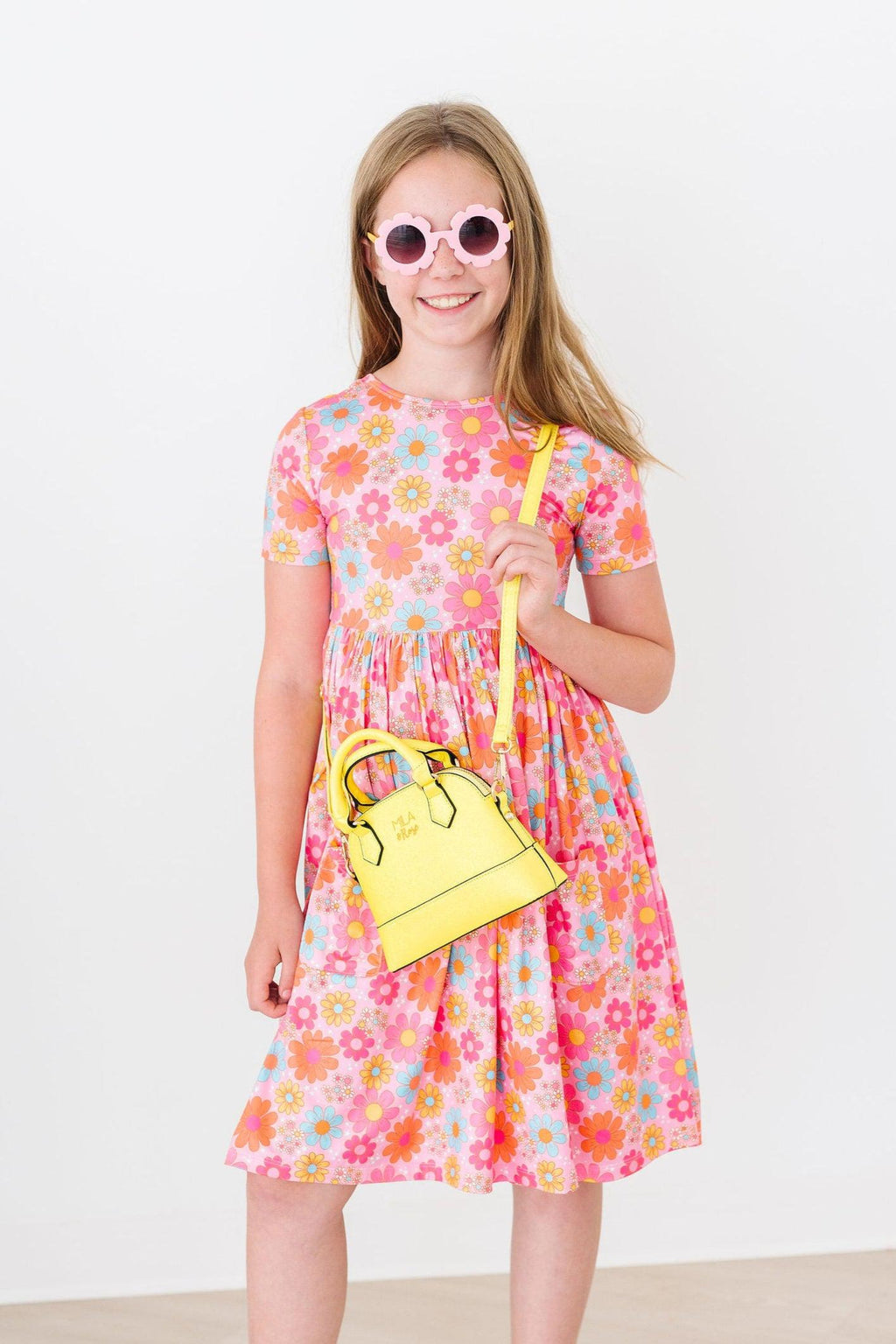 Mila & Rose ® Neon Yellow Glitter Girl's Crossbody Purse — back view