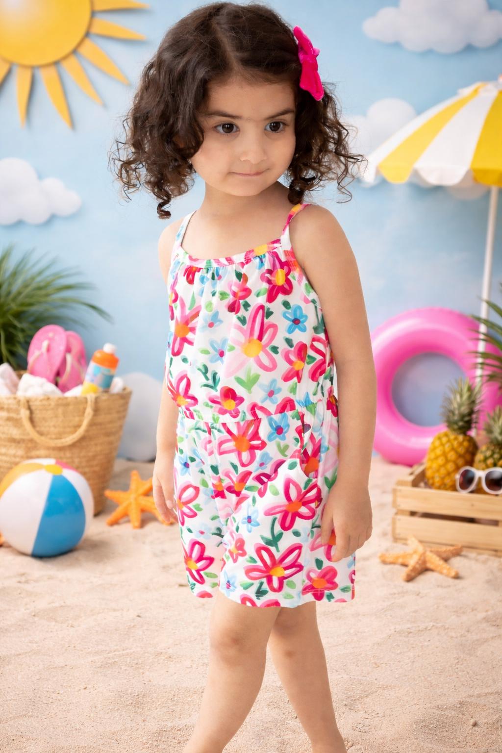 Mila & Rose ® Neon Floral Strappy Play Romper — side view