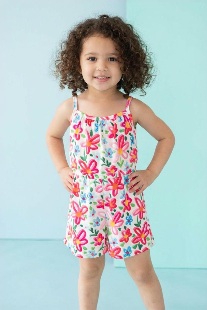 Mila & Rose ® Neon Floral Strappy Play Romper — lifestyle context