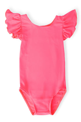 Neon Pink S/S Flutter Sleeve Leotard