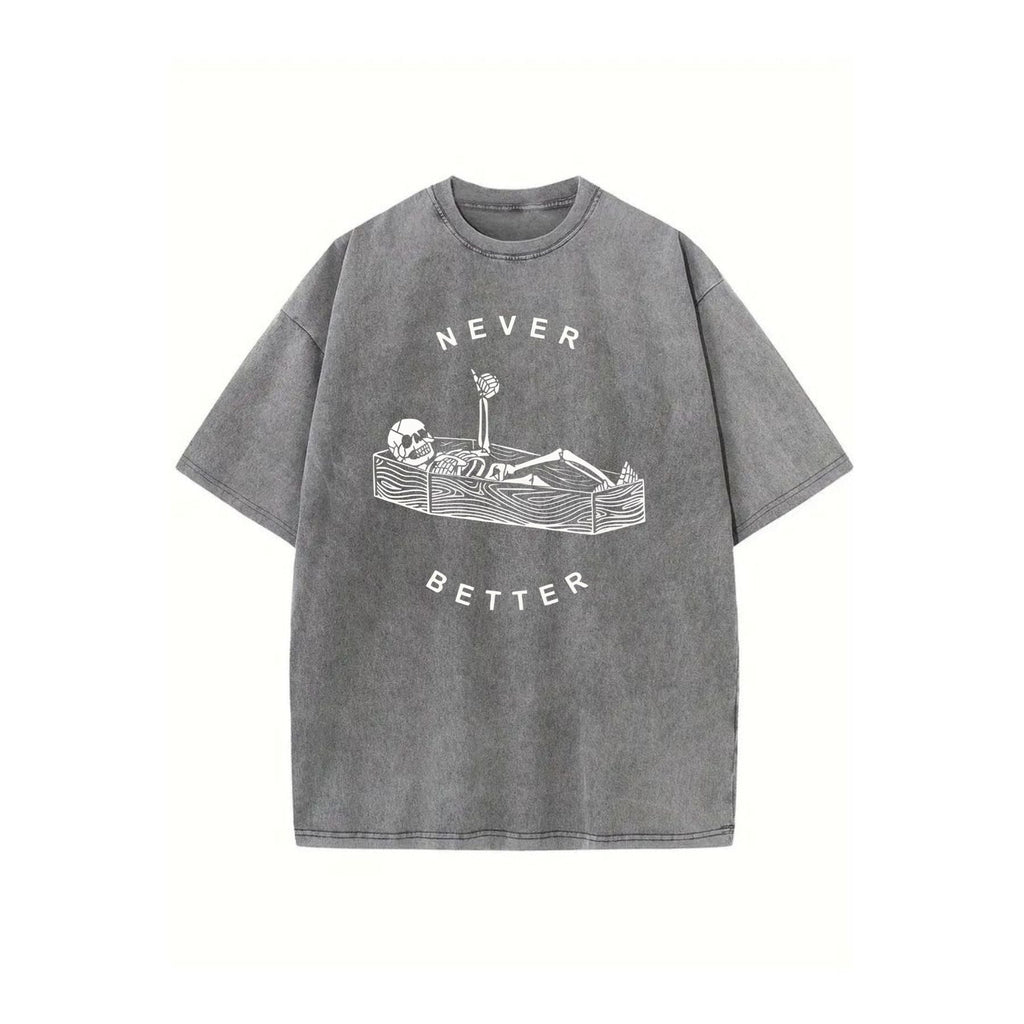 Pasimax "Never Better" Skeleton Round Neck Acid Washed T-Shirt — main product shot