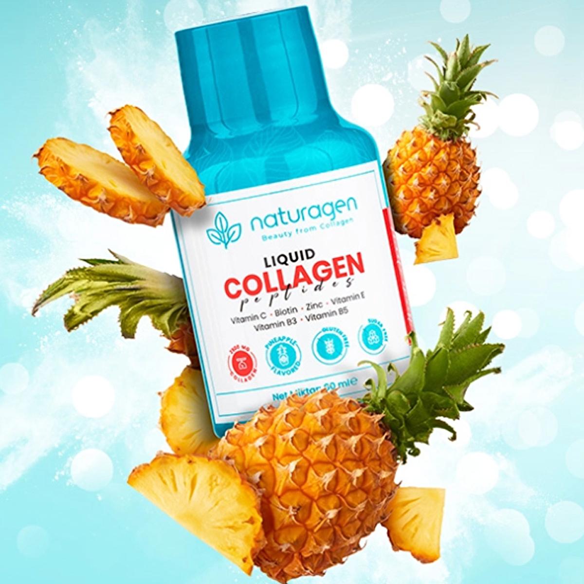 Naturagen Liquid Collagen Peptides Shots - 2500mg Type I&III Collagen, Gluten-Free, Halal Certified Anti-Aging Supplement