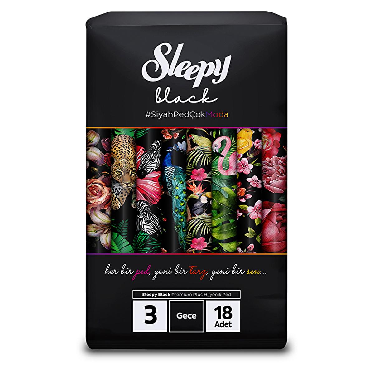 Sleepy Black Premium Plus Sanitary Pads for Nighttime Comfort - Organic & Natural Materials, 18 Count