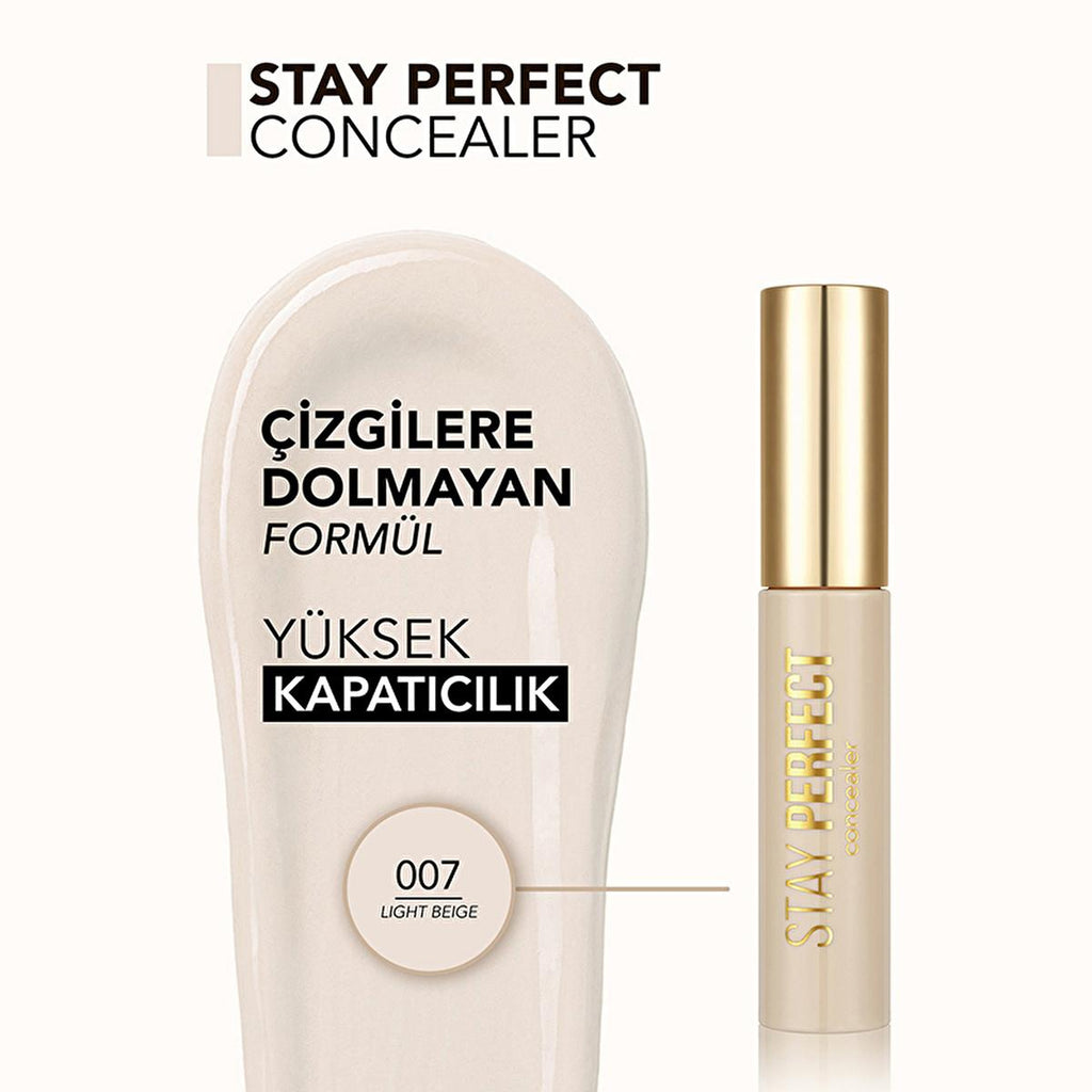 Flormar Stay Perfect Concealer: High Pigment, Long Lasting, Natural Finish - Covers Dark Circles & Blemishes, Moisturizing, Floral Scent, Light Beige