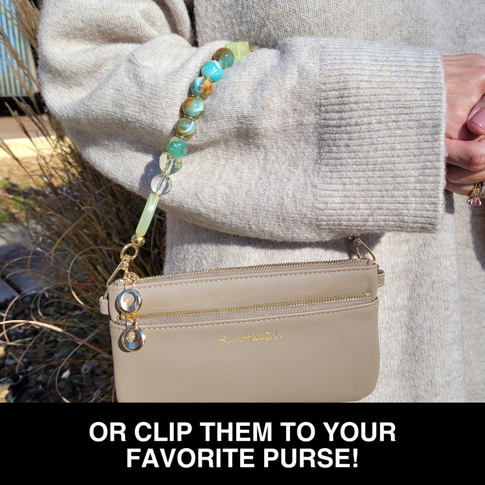 SaveTheGirls Clip & Go Beaded Wristlet Nina Collection — in-use photo