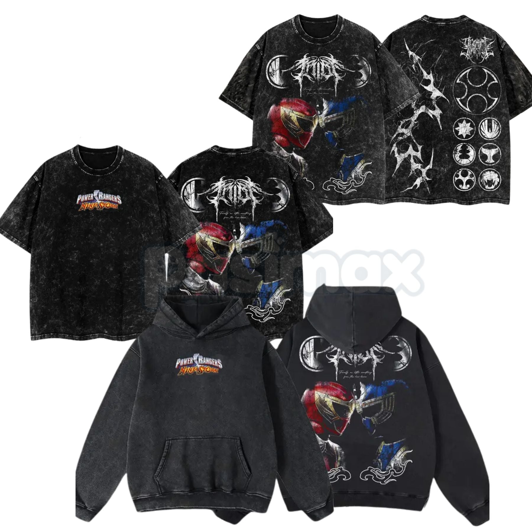 Pasimax Ninja Storm Red v. Navy Ranger Limited T-Shirt – Vintage Oversize Anime Manga Washed Cotton Tee — main product shot
