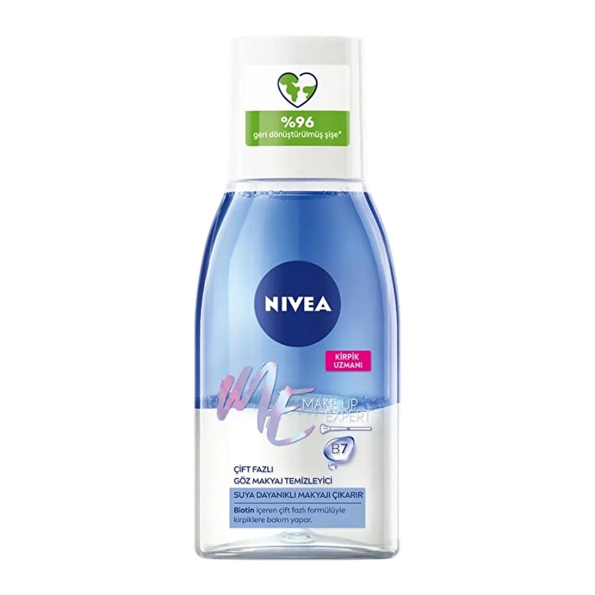 Nivea Eye Makeup Expert: Dual Phase Gentle Eye Makeup Remover - Effectively Removes Waterproof Mascara, Protects Lashes - Biotin Enriched, Silicone & Microplastic Free