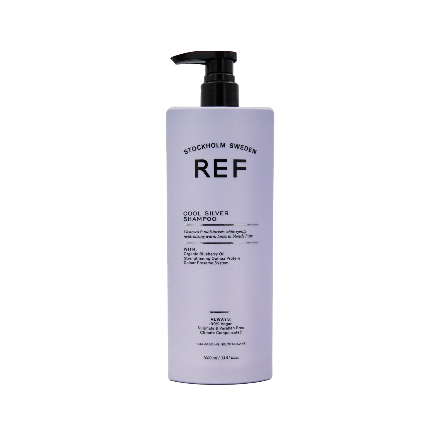 REF Cool Silver Shampoo for Blonde and Silver Hair - 1000ml, Maintains Color & Shine