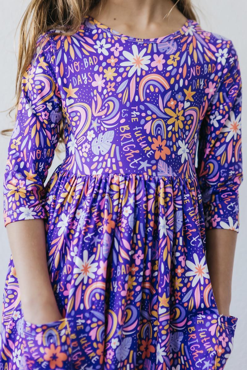 Mila & Rose ® No Bad Days 3/4 Sleeve Pocket Twirl Dress — detail close-up