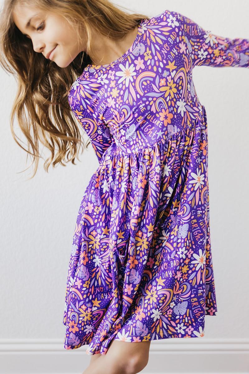 Mila & Rose ® No Bad Days 3/4 Sleeve Pocket Twirl Dress — back view