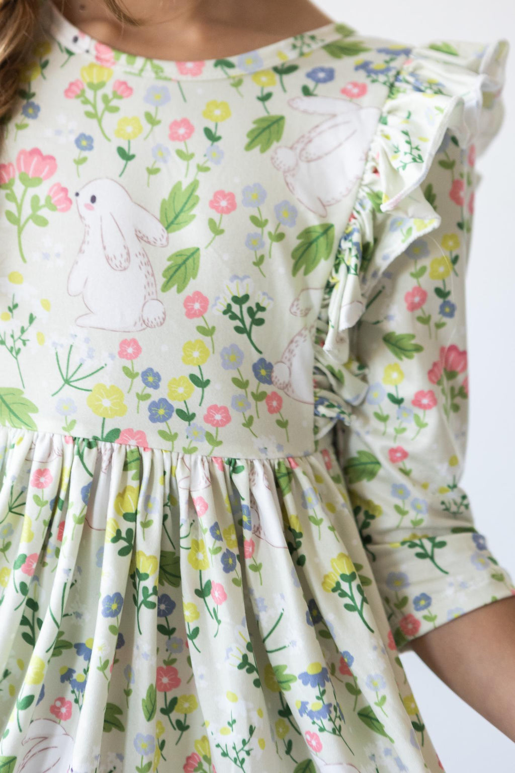 Mila & Rose ® No Bunny Like You 3/4 Sleeve Ruffle Twirl Dress — detail close-up