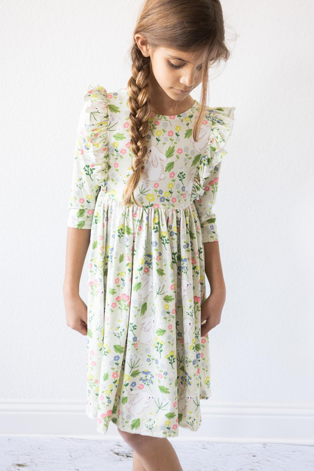 Mila & Rose ® No Bunny Like You 3/4 Sleeve Ruffle Twirl Dress — lifestyle context