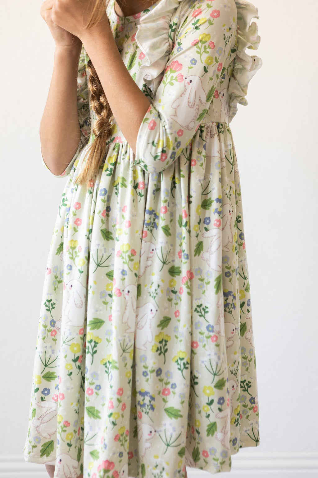 Mila & Rose ® No Bunny Like You 3/4 Sleeve Ruffle Twirl Dress — side view