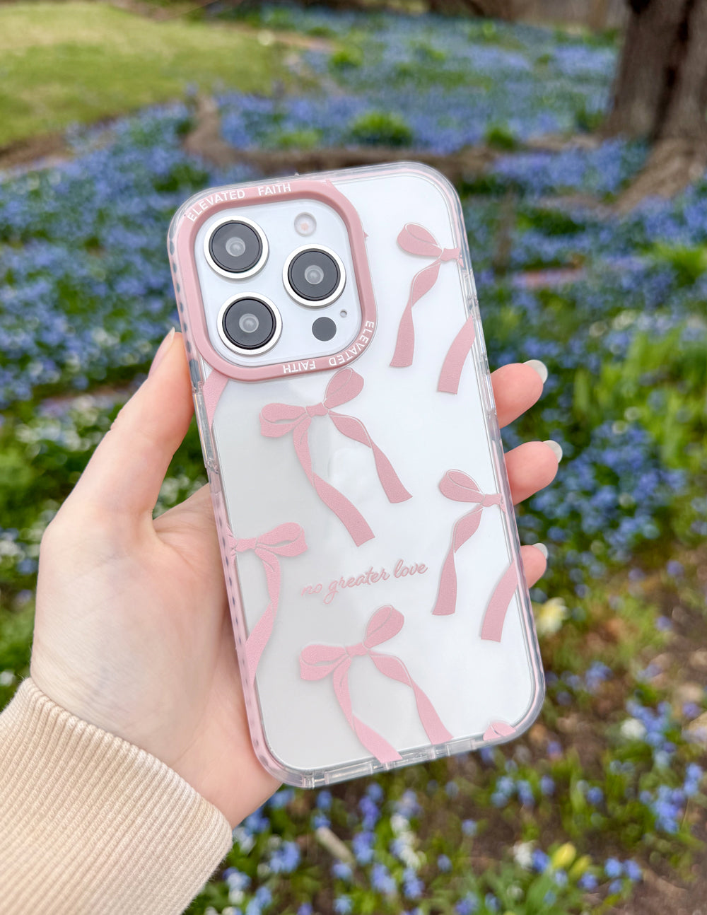 Elevated Faith No Greater Love Phone Case — lifestyle context