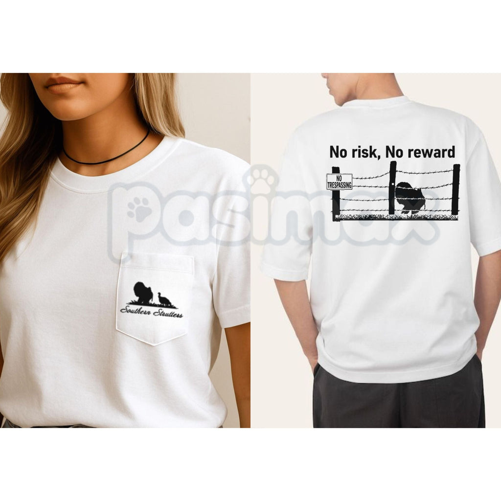 "No Risk No Reward" Wild Turkey Hunting T-Shirt – Vintage Strutting Turkey Graphic Tee, Premium 100% Cotton Hunter Gift Idea, Soft Lived-In Heavyweight Outdoor Pursuit Shirt, Made in USA